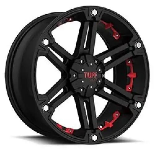 Tuff T01 FLAT BLACK W/ RED INSERTS 6x139.7 15R 8 108 -13