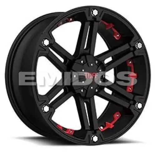 Tuff T01 FLAT BLACK W/ RED INSERTS 6x135 17R 8 87.1 20