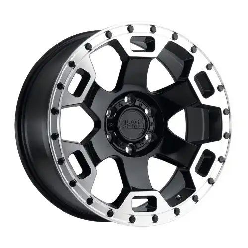 Black Rhino GAUNTLET GLOSS BLACK W/ MIRROR MACHINED RING 6x139.7 17R 8.5 112.1 BNK