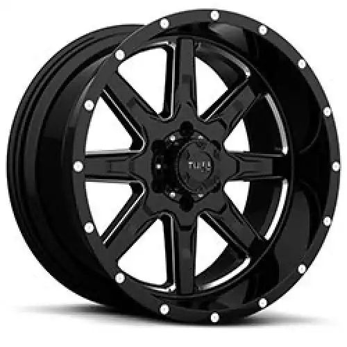 Tuff T15 GLOSS BLACK W/ MILLED SPOKES 5x139.7 22R 10 106.1 -19