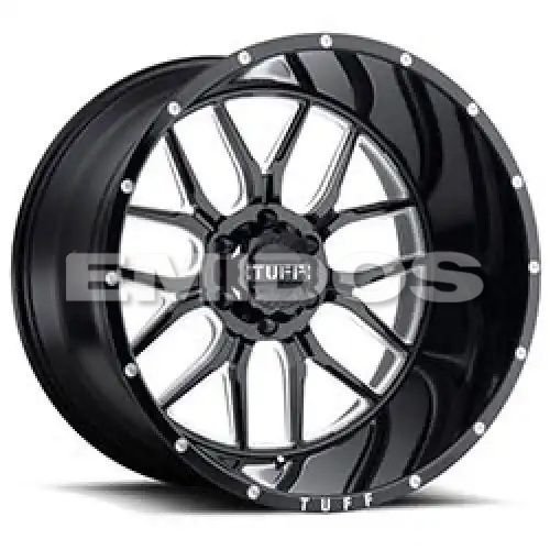 Tuff T23 GLOSS BLACK W/ MILLED SPOKES AND DIMPLES 6x139.7 22R 14 112.1 -76