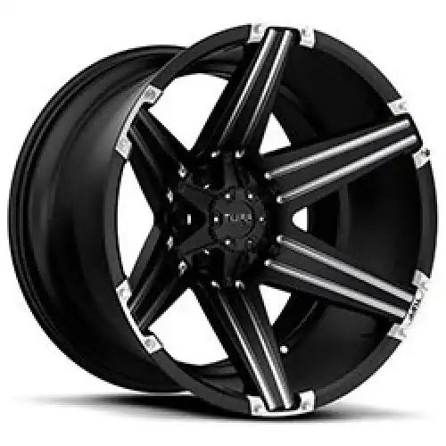Tuff T12 SATIN BLACK W/ MILLED SPOKES AND BRUSHED INSERTS 6x139.7 24R 11 108 -45