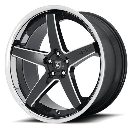 Asanti Black Label ABL31 REGAL GLOSS BLACK MILLED W/ CHROME LIP 5x112 22R 10.5 72.6 35