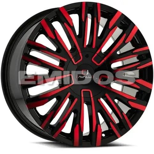 Cavallo CLV-28 Gloss Black & Red Milled 6x135/139.7 20R 8.5 108.1 15