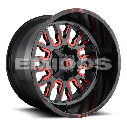 FUEL D612 STROKE GLOSS BLACK RED TINTED CLEAR 6x120/139.7 18R 9 78.1 19