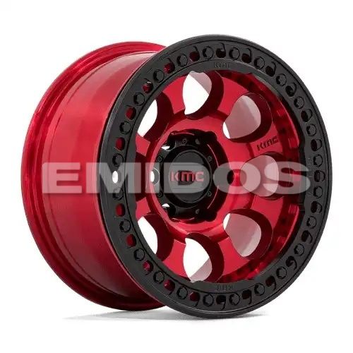 KMC KM237 RIOT BEADLOCK CANDY RED W/ SATIN BLACK RING 6x139.7 17R 9 108 -12