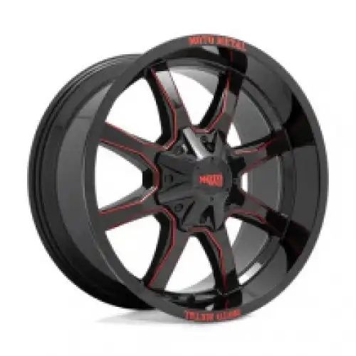 Moto Metal MO970 GLOSS BLACK MILLED W/ RED TINT & MOTO METAL ON LIP 8x170 20R 9 125.1 BNK