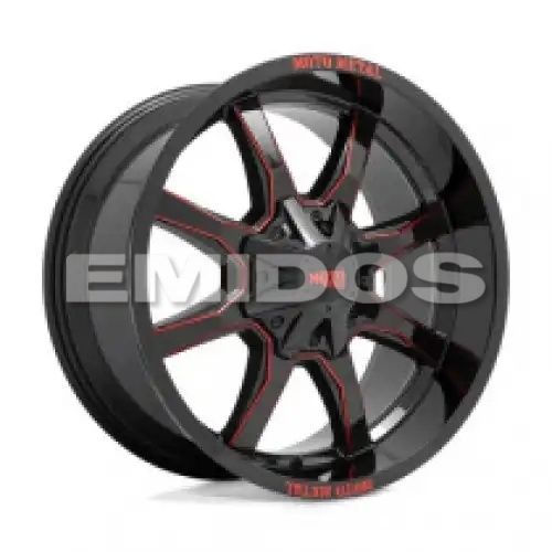 Moto Metal MO970 GLOSS BLACK MILLED W/ RED TINT & MOTO METAL ON LIP 8x170 20R 9 125.1 BNK