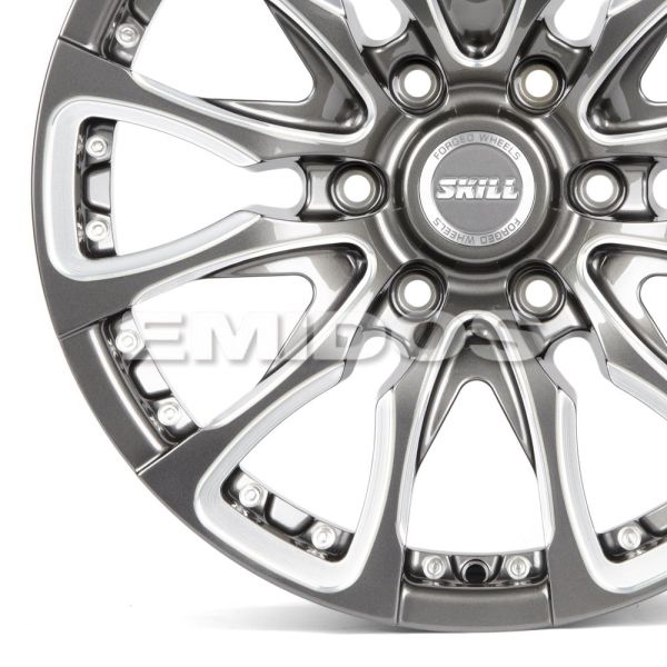 КОВАНЫЕ ДИСКИ 230510J SKILL SB125-FG443 18 J9 ET45 6X139.7 95.1 ГРАФИТ ГЛЯНЦЕВЫЙ + ПОЛИРОВАННЫЕ СПИЦ