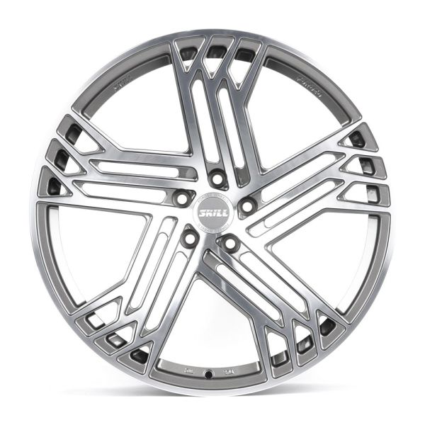 КОВАНЫЕ ДИСКИ 230517E SKILL SL523-SL088 21 J10 ET20 5X112 66.5 ГРАФИТ ГЛЯНЦЕВЫЙ + ПОЛИРОВАННЫЕ СПИЦЫ