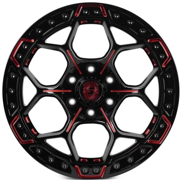 КОВАНЫЕ ДИСКИ H241203A SKILL SV310-SB420 20 J10 ET0 6X139.7 77.8 ЧЁРНЫЙ ГЛЯНЦЕВЫЙ + КРАСНЫЕ СПИЦЫ