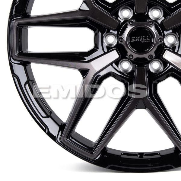 КОВАНЫЕ ДИСКИ H250826B SKILL SV854-CS442 22 J9 ET28 6X139.7 106.1 ЧЁРНЫЙ ГЛЯНЦЕВЫЙ + ПОЛИРОВАННЫЕ СП